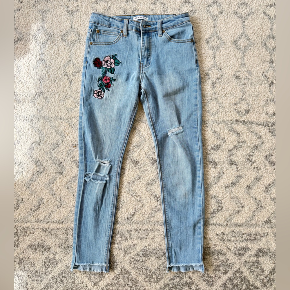 Nowadays Embroidered Floral Light Blue Jeans girls size 10